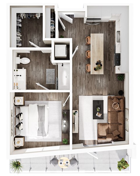Floor plan for 1 bed, 1 bath, 803 sqft